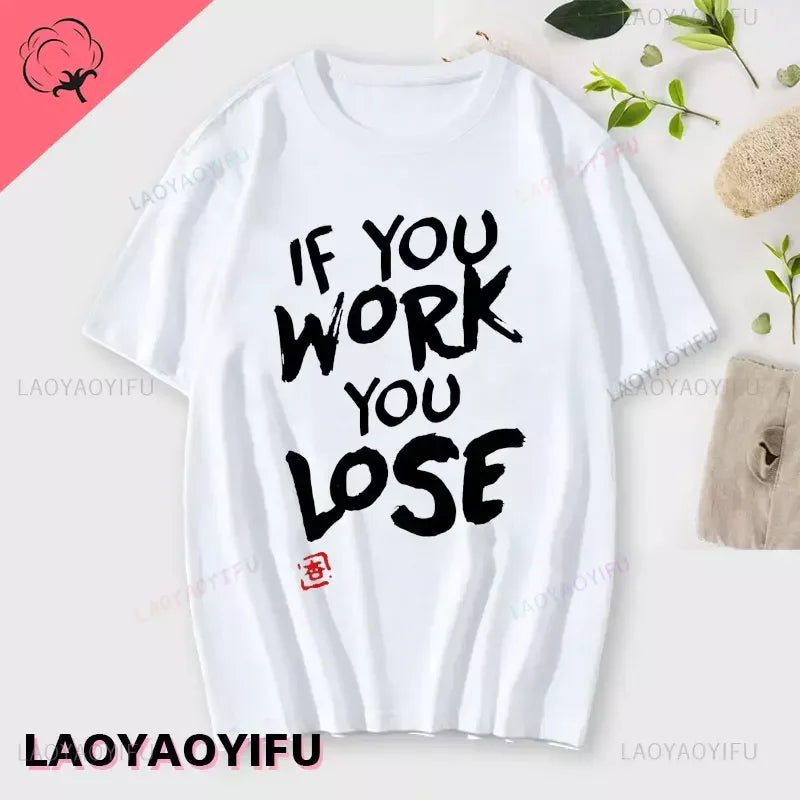 If You Work You Lose” Anzu Futaba Anime T-Shirt – Kawaii Cotton Tee 2024