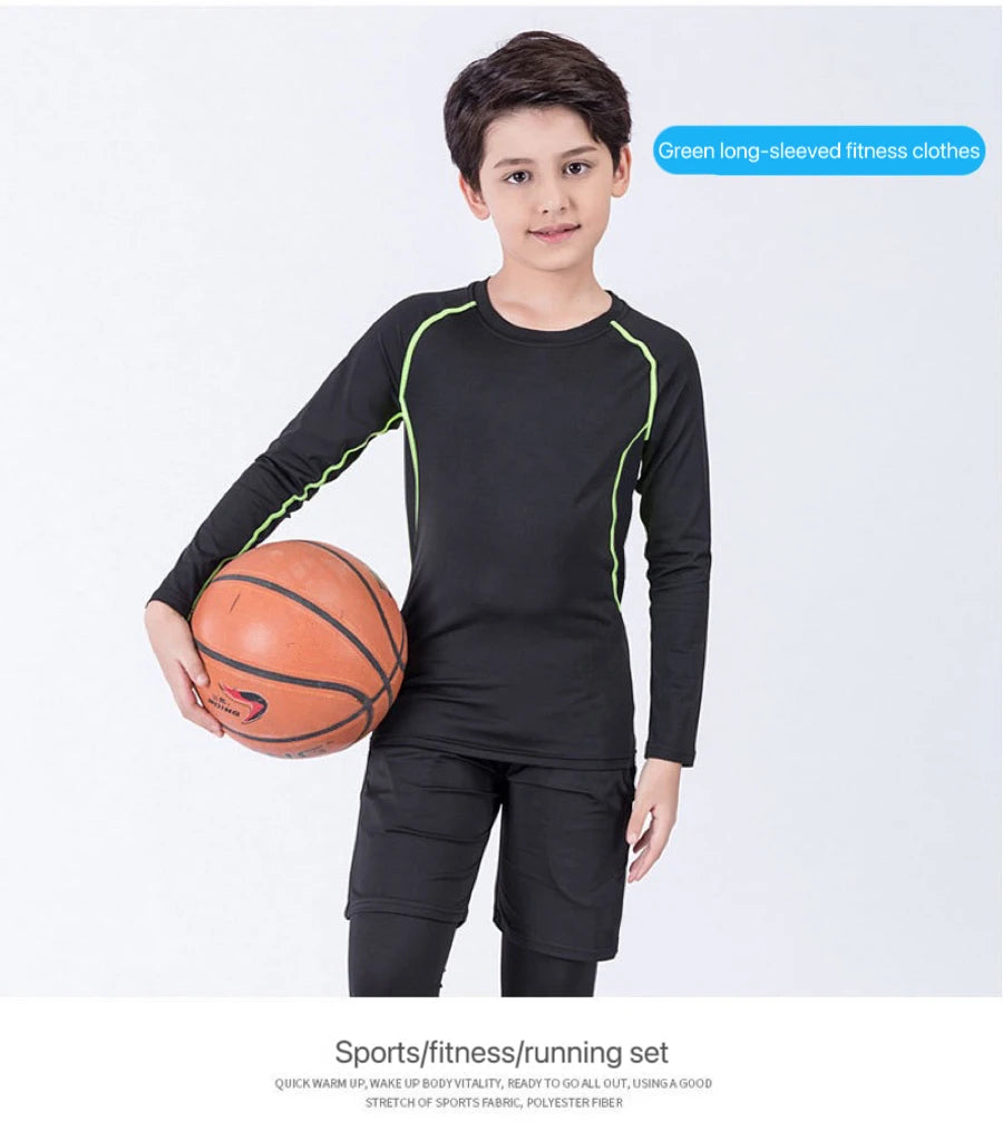 Boys Sports Compression Set - 2-Piece Athletic Base Layer for Basketball, Soccer & Training (Ages 7-13)