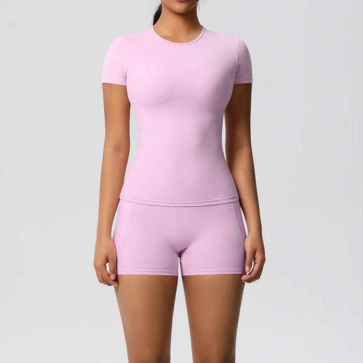 Women's 2-Piece Workout Set - Push-Up Shirt & High Waist Shorts for Yoga & Fitness
