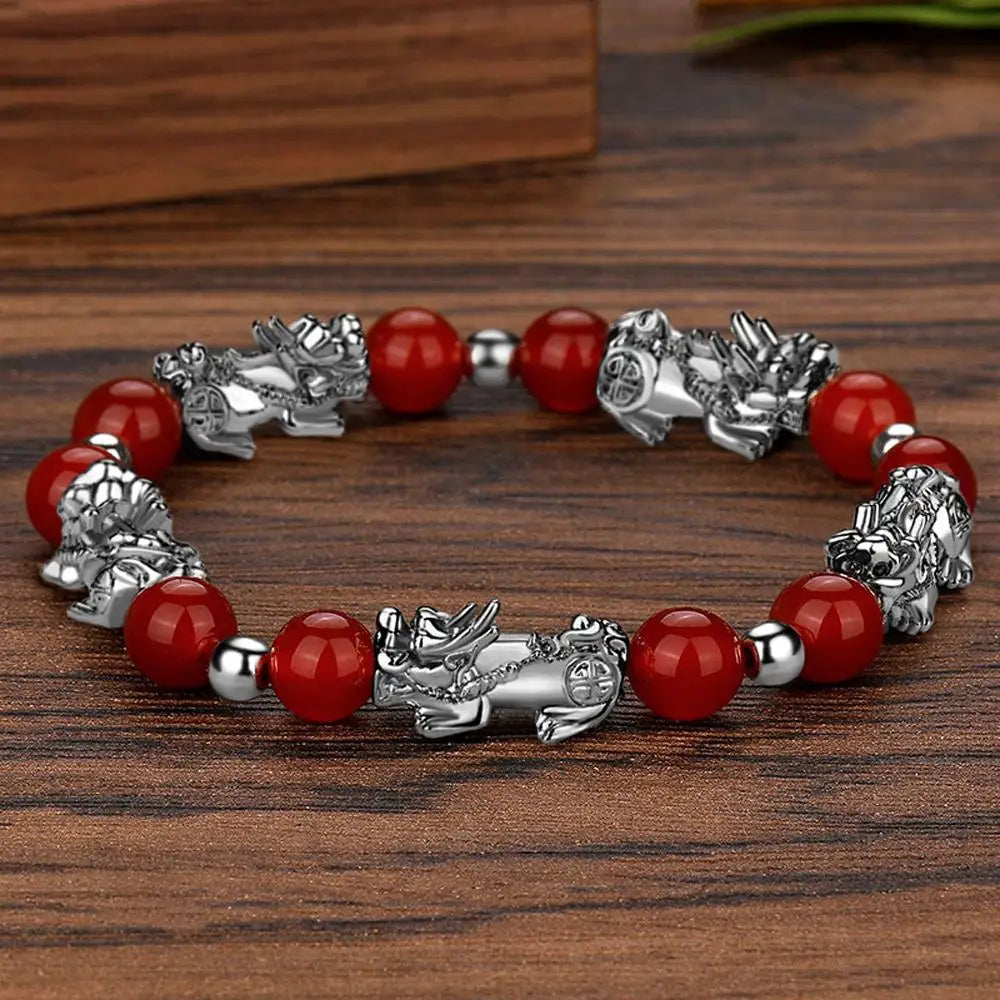 Fashion Jewelry Unisex Pixiu Attract Wealth Feng Shui Men Bracelets Obsidian Stone Beads Wristband Good Luck Bangle