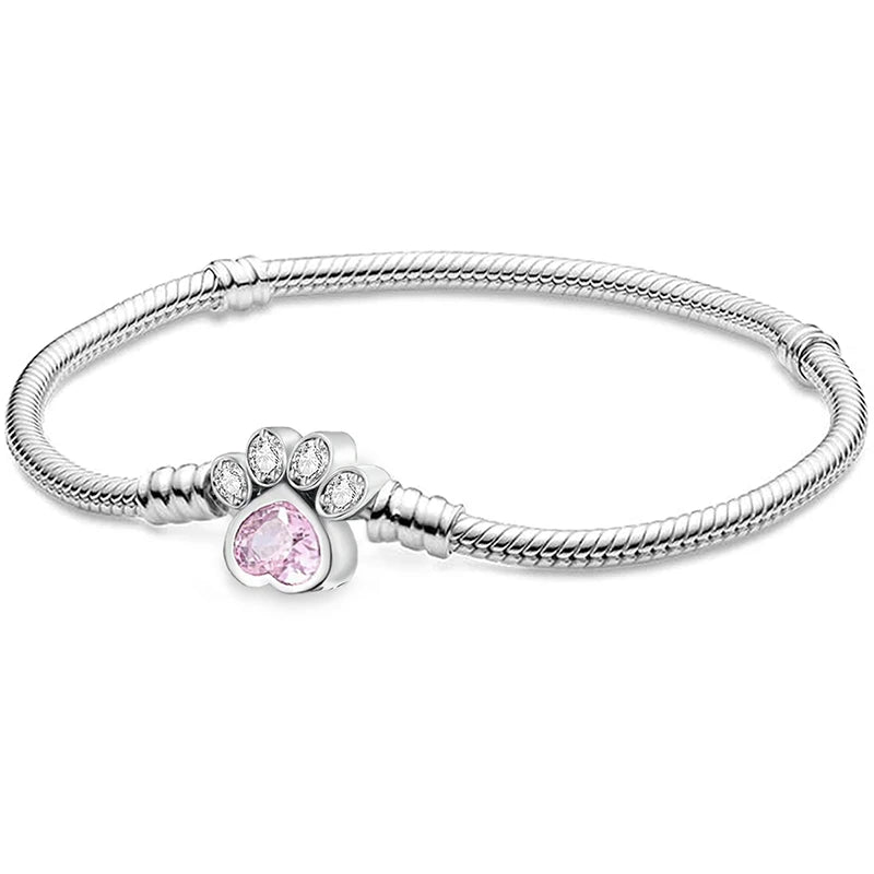 925 Sterling Silver Heart Charm Bracelet with Zircon Stones