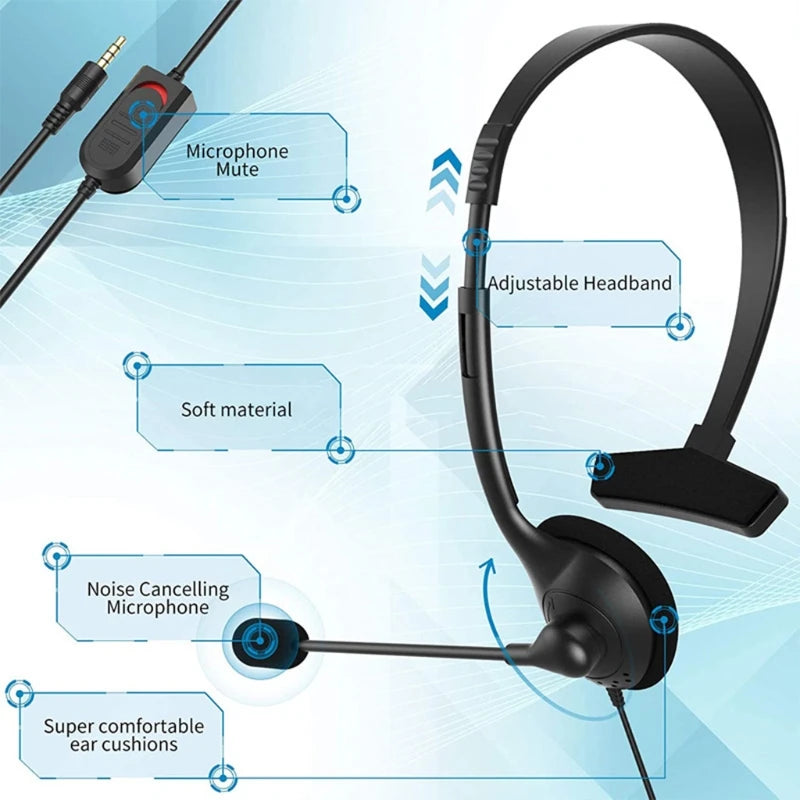 USB Headset with Microphone Single-Sided Computer Headphone Lightweight Call Center Wired Headset for PC/Laptop/Computer