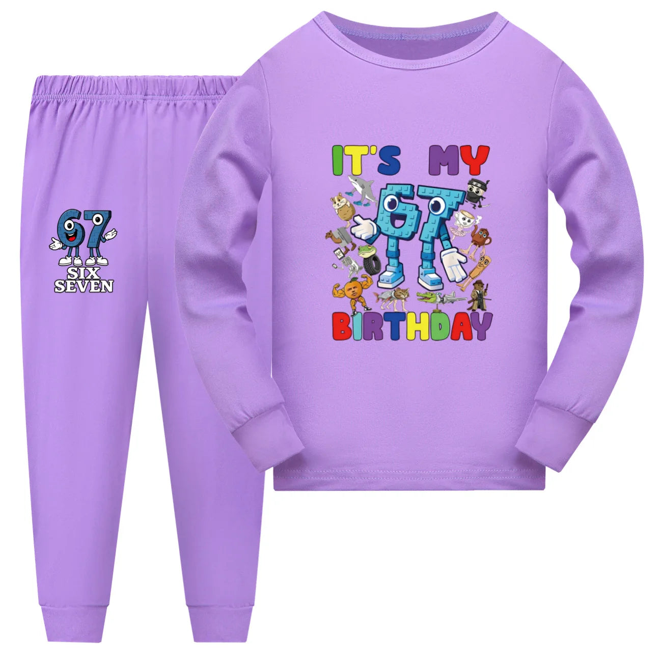 Kids Clothes Funny Six Seven Brainrot 67 Meme Girls Pajama Set Fashion Boys Long Sleeve Pyjamas Children Sleepwear Suit