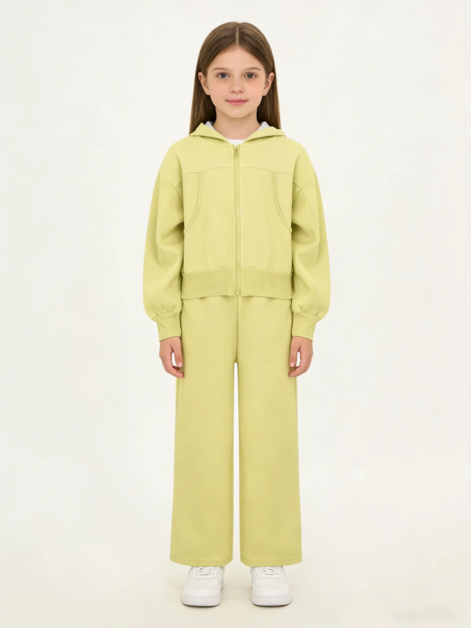 Girls Athletic Tracksuit Set - Hooded Jacket & Wide-Leg Pants for Sports & Active Wear (Ages 5-13)