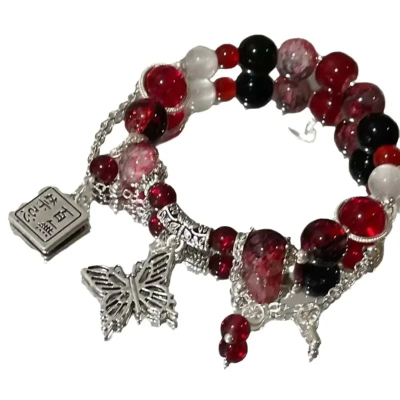 Butterfly Beaded Chain Bracelet for Women - Purple