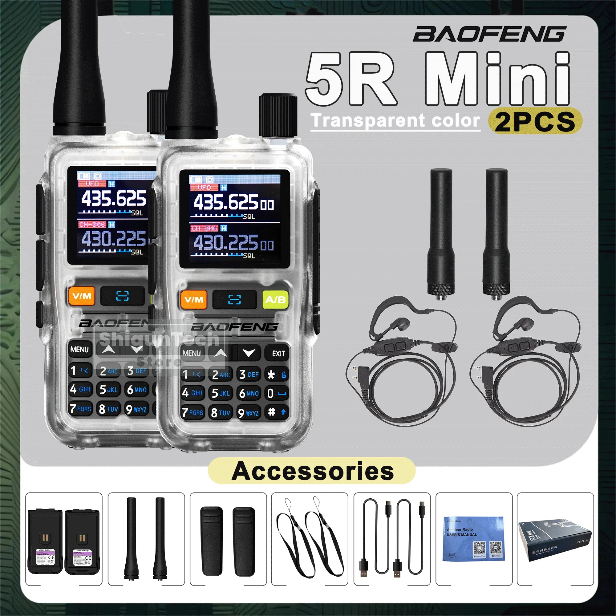 Baofeng UV-5R Mini Walkie Talkie - Air Band UHF/VHF, Bluetooth & Type-C