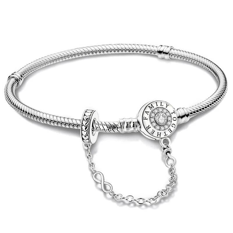 925 Sterling Silver Heart Charm Bracelet with Zircon Stones
