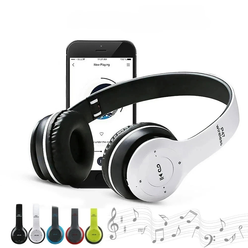 P47 Wireless Bluetooth Headphones - Foldable Over-Ear Headset with HiFi Stereo Bass