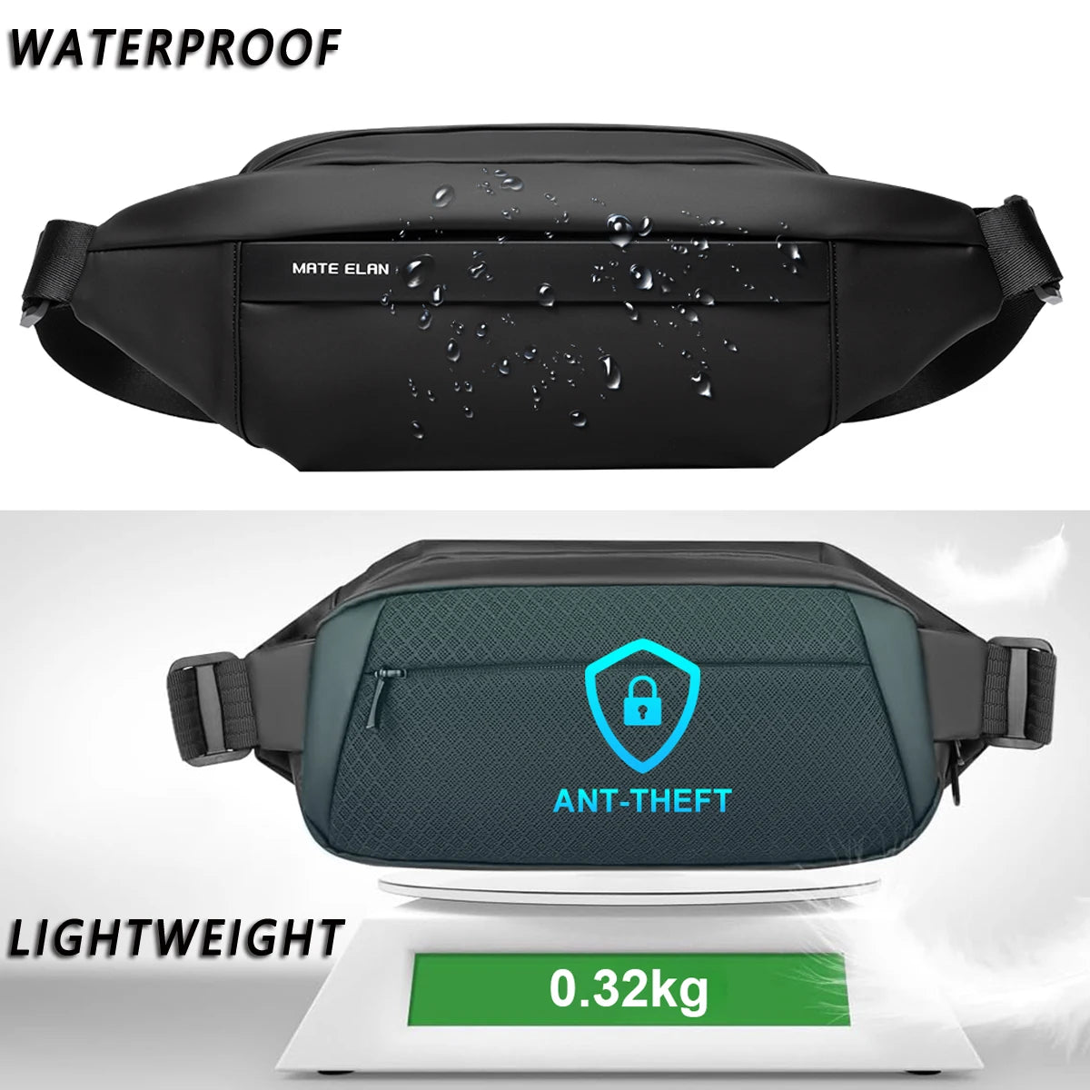 Solid Waterproof Men's Crossbody Bag – Travel & Sports Fanny Pack