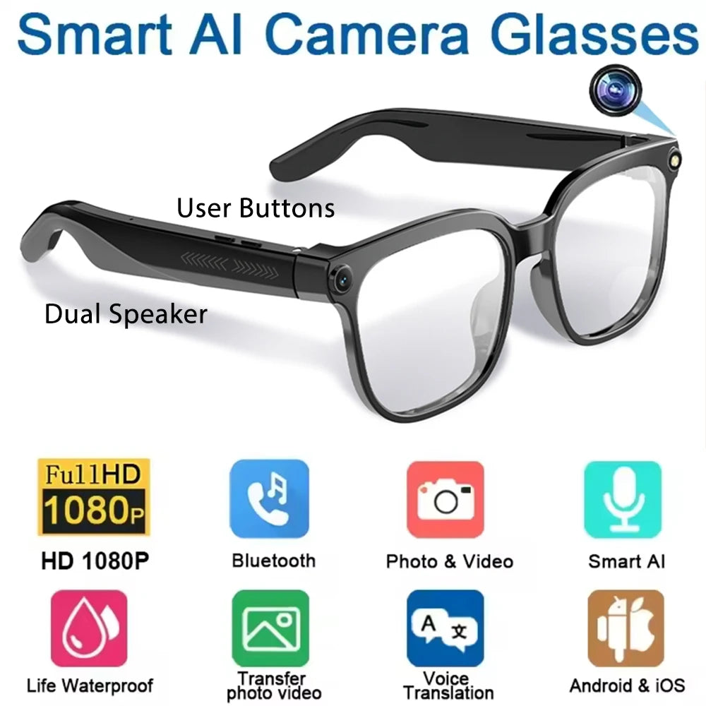 4K Smart Translation Glasses - ChatGPT AI, 800W Waterproof Camera, Bluetooth Calls & Music