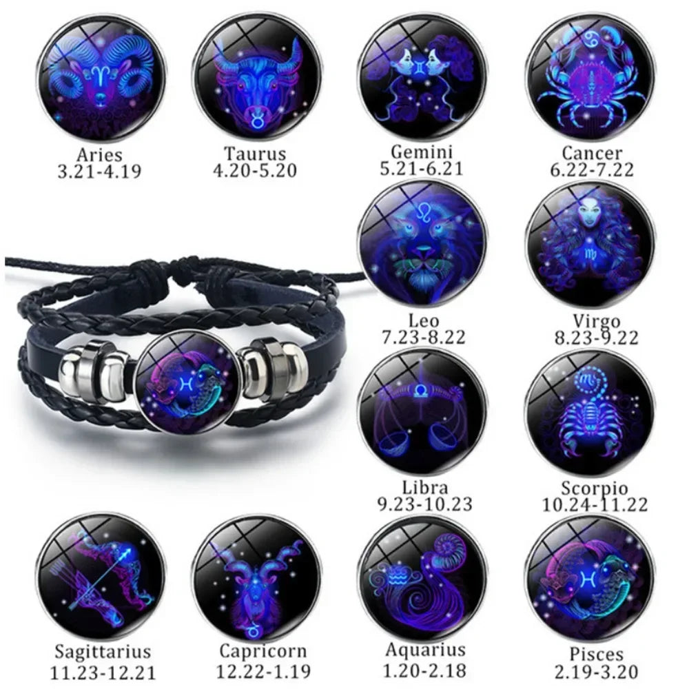 Adjustable Luminous Zodiac Bracelet - Glow-in-the-Dark PU Leather Spirit Bracelet