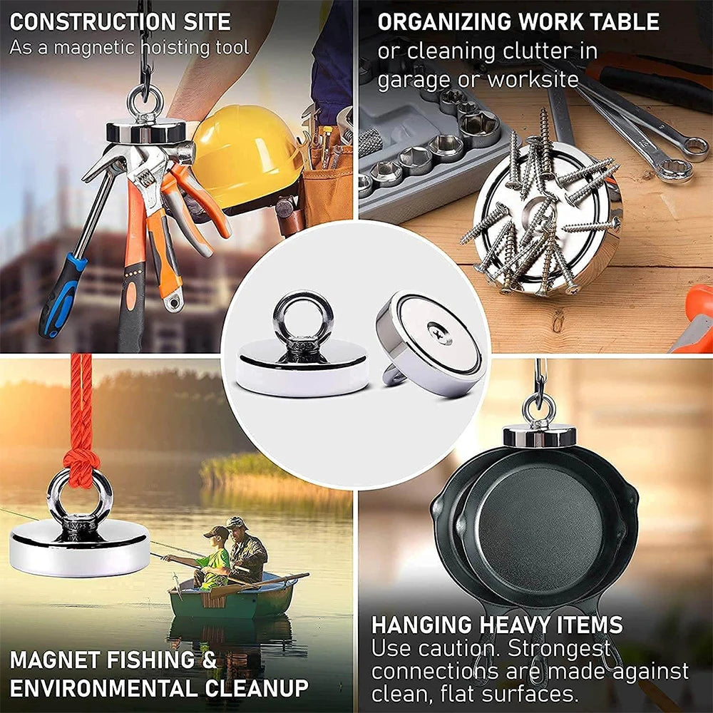 Super Strong Neodymium Fishing Magnet - N52 Heavy Duty Salvage Magnet with Eyebolt (D16-D42mm)