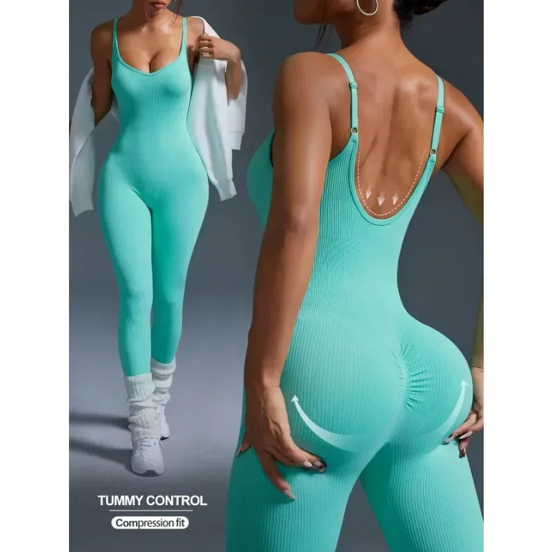 Women's Seamless Bodycon Yoga Jumpsuit - One-Piece Workout Set