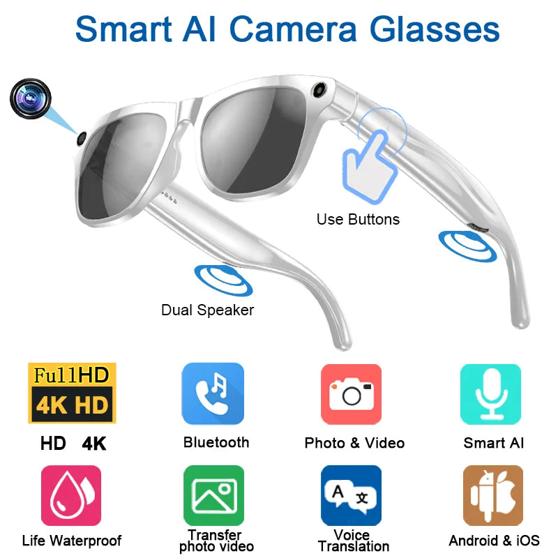 8K HD AI Smart Glasses - 800W Camera, Bluetooth & Voice Assistant