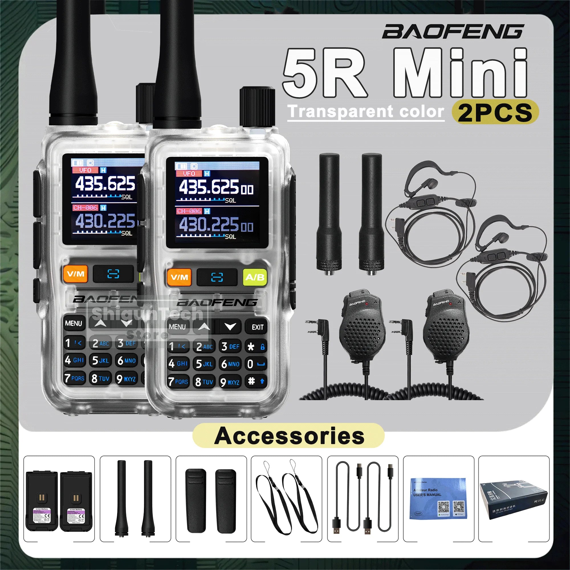 Baofeng UV-5R Mini Walkie Talkie - Air Band UHF/VHF, Bluetooth & Type-C