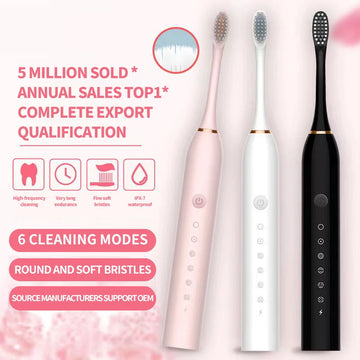 Sonic Electric Toothbrush for Adults - IPX7 Waterproof USB Rechargeable with 6 Cleaning Modes