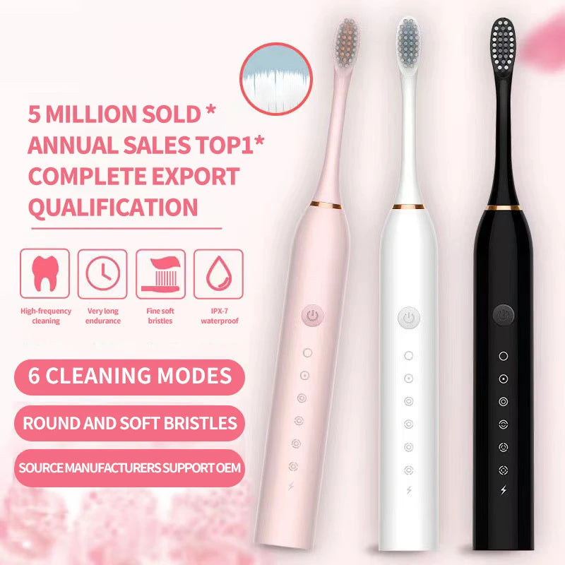 Sonic Electric Toothbrush for Adults - IPX7 Waterproof USB Rechargeable with 6 Cleaning Modes