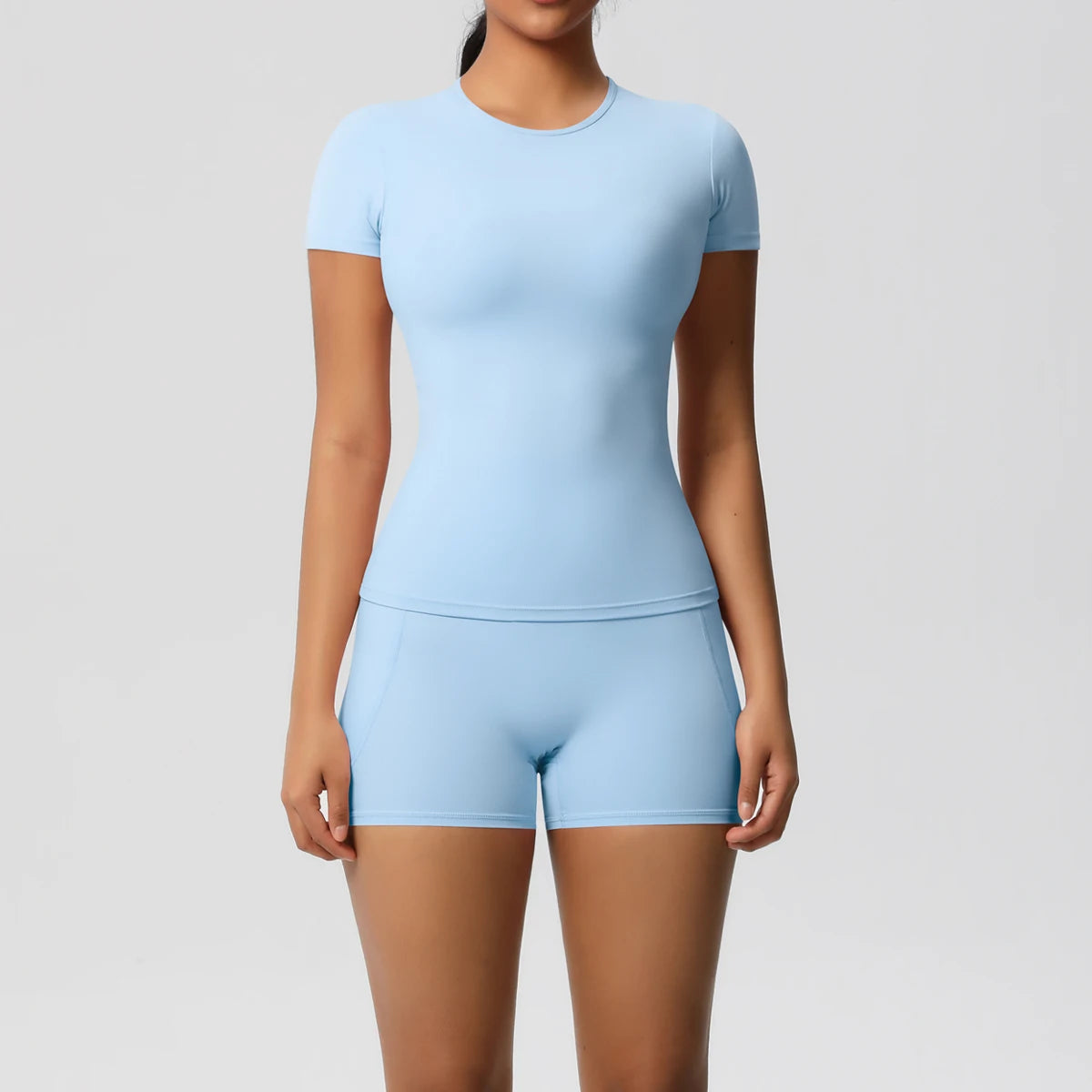Women's 2-Piece Workout Set - Push-Up Shirt & High Waist Shorts for Yoga & Fitness