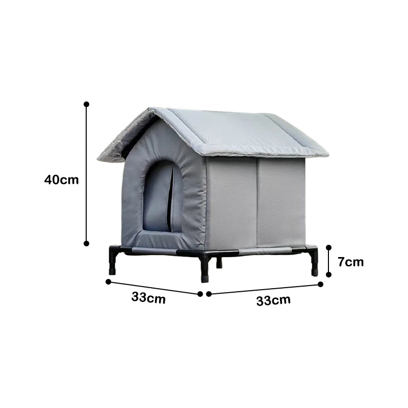 Outdoor Cat House – Waterproof Elevated Shelter with Washable Pad (Winter Warm)