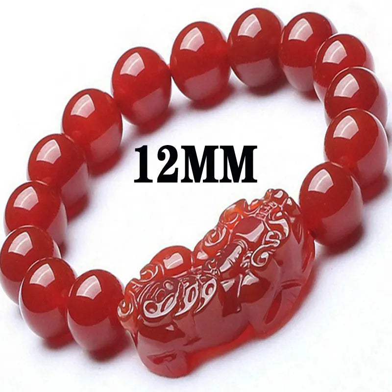 Natural Red Jade Pixiu Bracelet Pulsera Feng Shui Men Women Healing Jewelry Carnelian Bead Elastic Beaded Lucky Amulet Bracelets