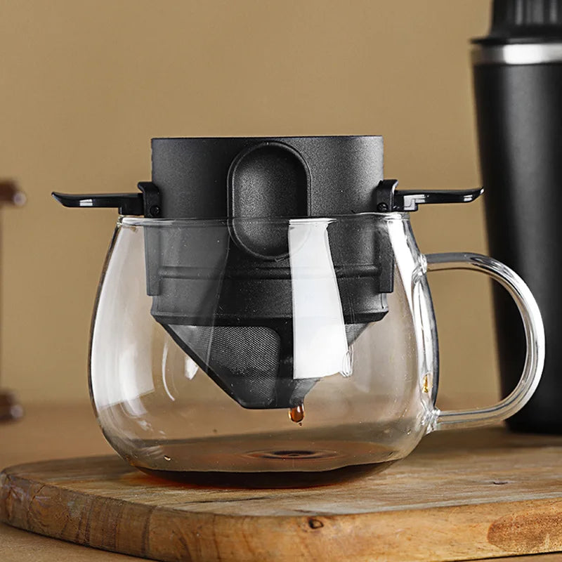 Portable Stainless Steel Coffee Dripper Set - Reusable Pour Over Filter with Mug for Travel & Camping