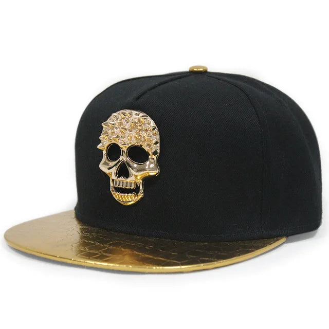 Skull Rivet Flat Brim Cap - Hip-Hop Snapback Baseball Hat for Street Dance & Urban Style