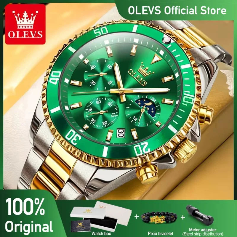 OLEVS 2870 Men's Luxury Watch – Chronograph Moon Phase Date Stainless Steel