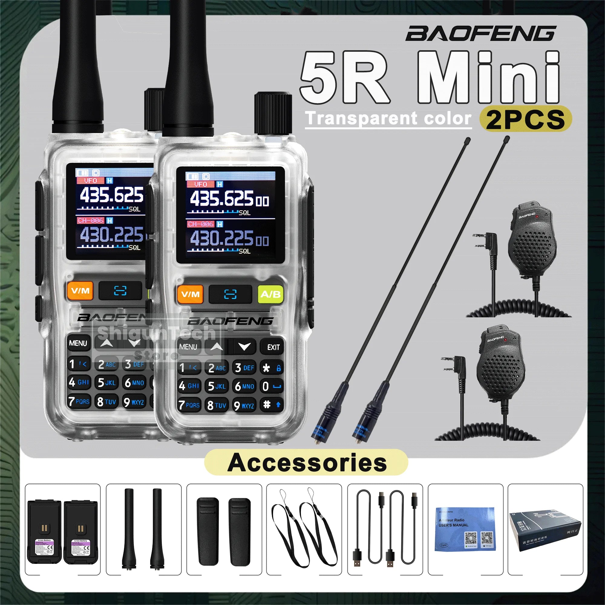 Baofeng UV-5R Mini Walkie Talkie - Air Band UHF/VHF, Bluetooth & Type-C