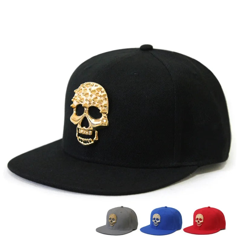 Skull Rivet Flat Brim Cap - Hip-Hop Snapback Baseball Hat for Street Dance & Urban Style
