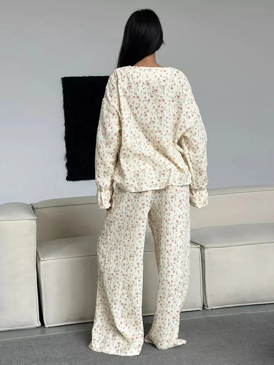 Muzuleva Cotton Cardigan Pajama Set – Women’s Autumn Wear