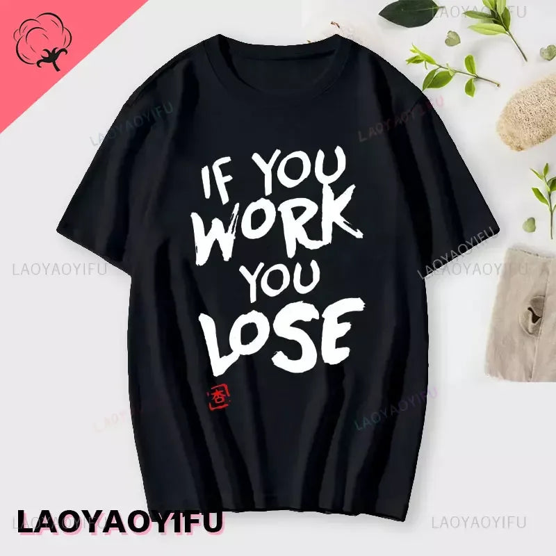 If You Work You Lose” Anzu Futaba Anime T-Shirt – Kawaii Cotton Tee 2024