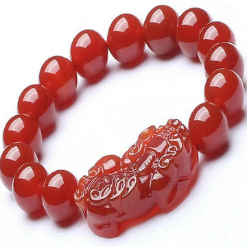 Natural Red Jade Pixiu Bracelet Pulsera Feng Shui Men Women Healing Jewelry Carnelian Bead Elastic Beaded Lucky Amulet Bracelets