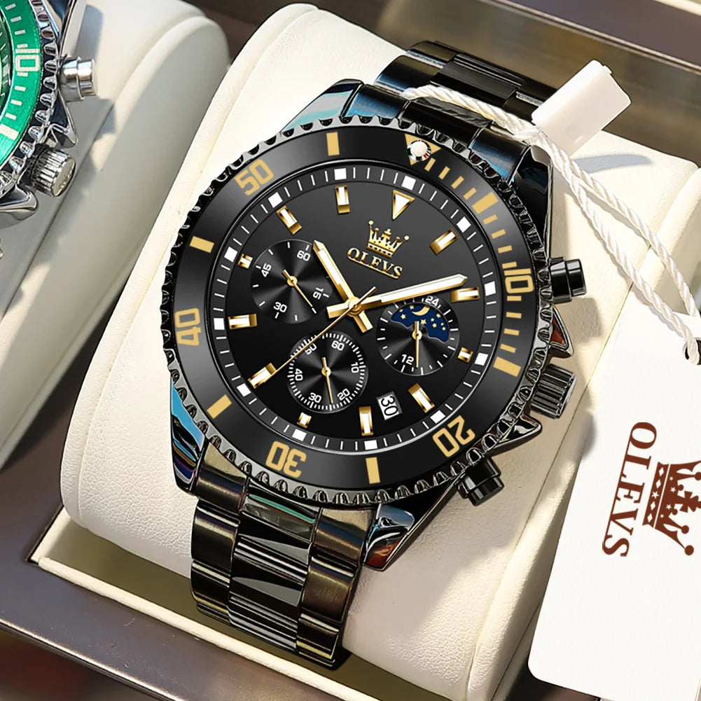 OLEVS 2870 Men's Luxury Watch – Chronograph Moon Phase Date Stainless Steel