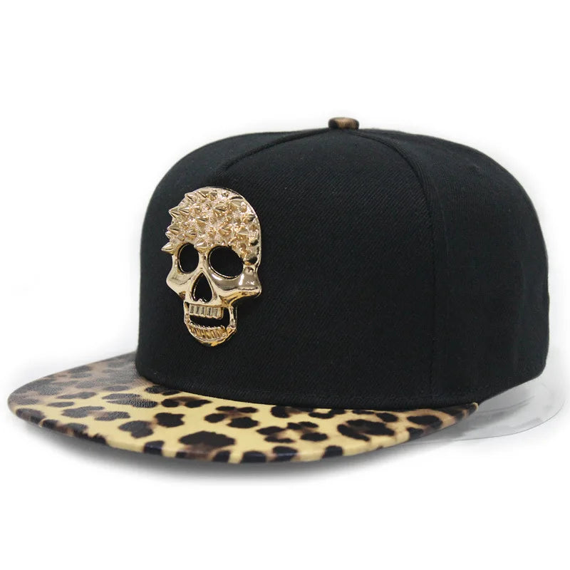 Skull Rivet Flat Brim Cap - Hip-Hop Snapback Baseball Hat for Street Dance & Urban Style