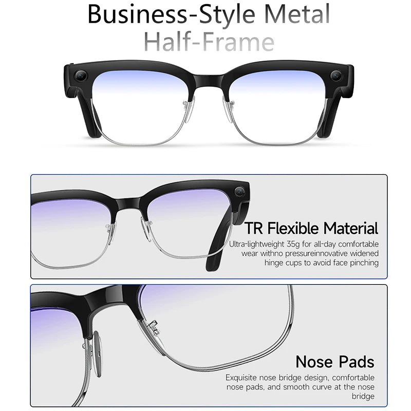 Smart AI Translation Glasses - 4K Camera, Bluetooth Music, Object Recognition & Voice Recording