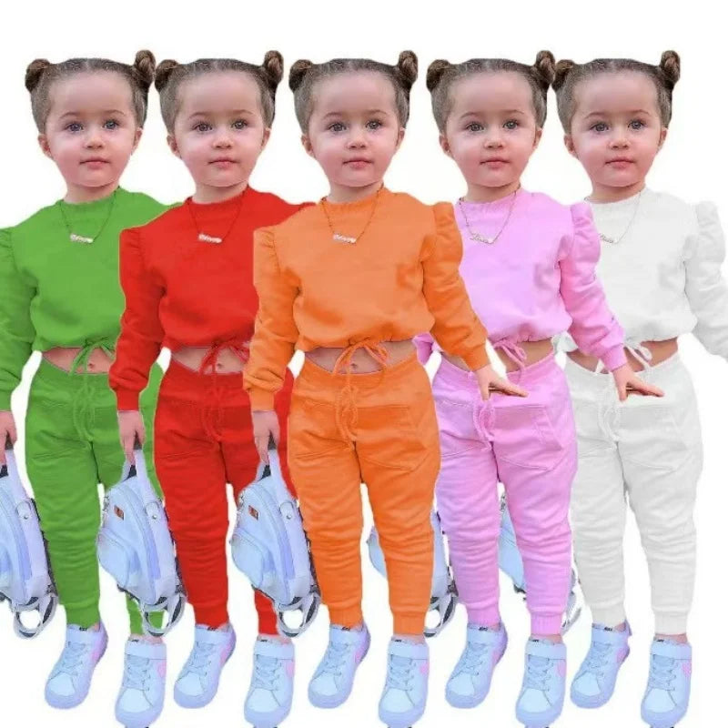 Girls Fall Outfit Set - Crop Top & Sport Pants 2-Piece Athleisure (Ages 1-7)