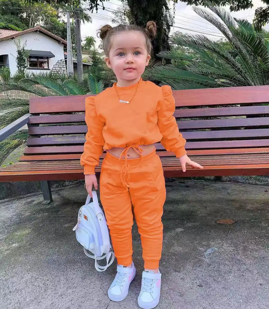 Girls Fall Outfit Set - Crop Top & Sport Pants 2-Piece Athleisure (Ages 1-7)