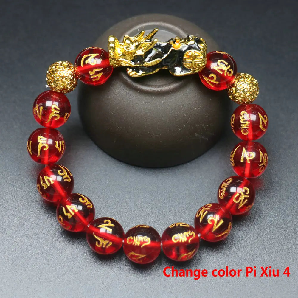 Feng Shui Wealth Pixiu Bracelet Men Women Black Obsidian Beads Chakra Meditation Yoga Bracelet Change Color Pi Xiu Jewelry Gift