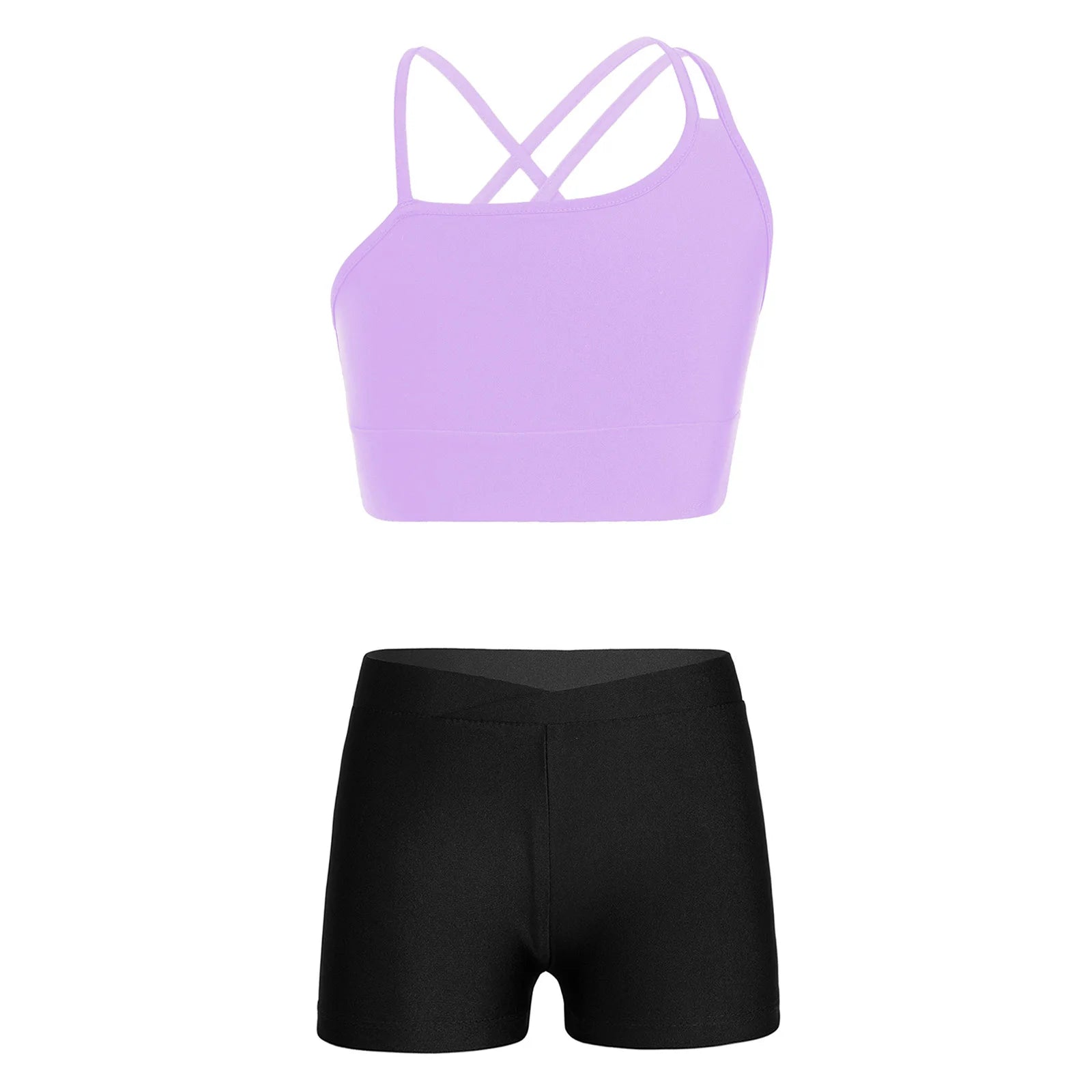 Girls Athletic Crop Top & Shorts Set - 2-Piece Activewear for Gymnastics, Dance & Workout (Ages 4-14)