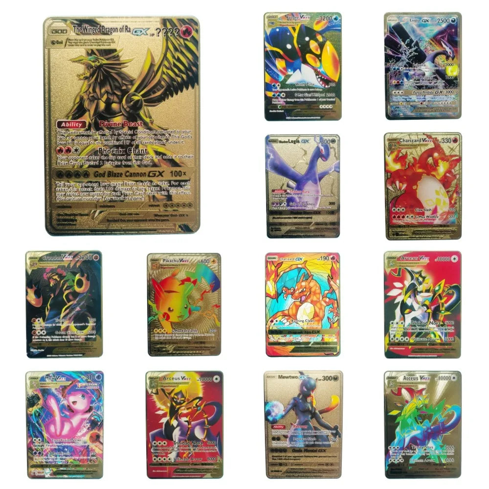 Pokemon Gold Metal Cards – 20 Styles Mewtwo, Pikachu GX & Charizard VMAX Set