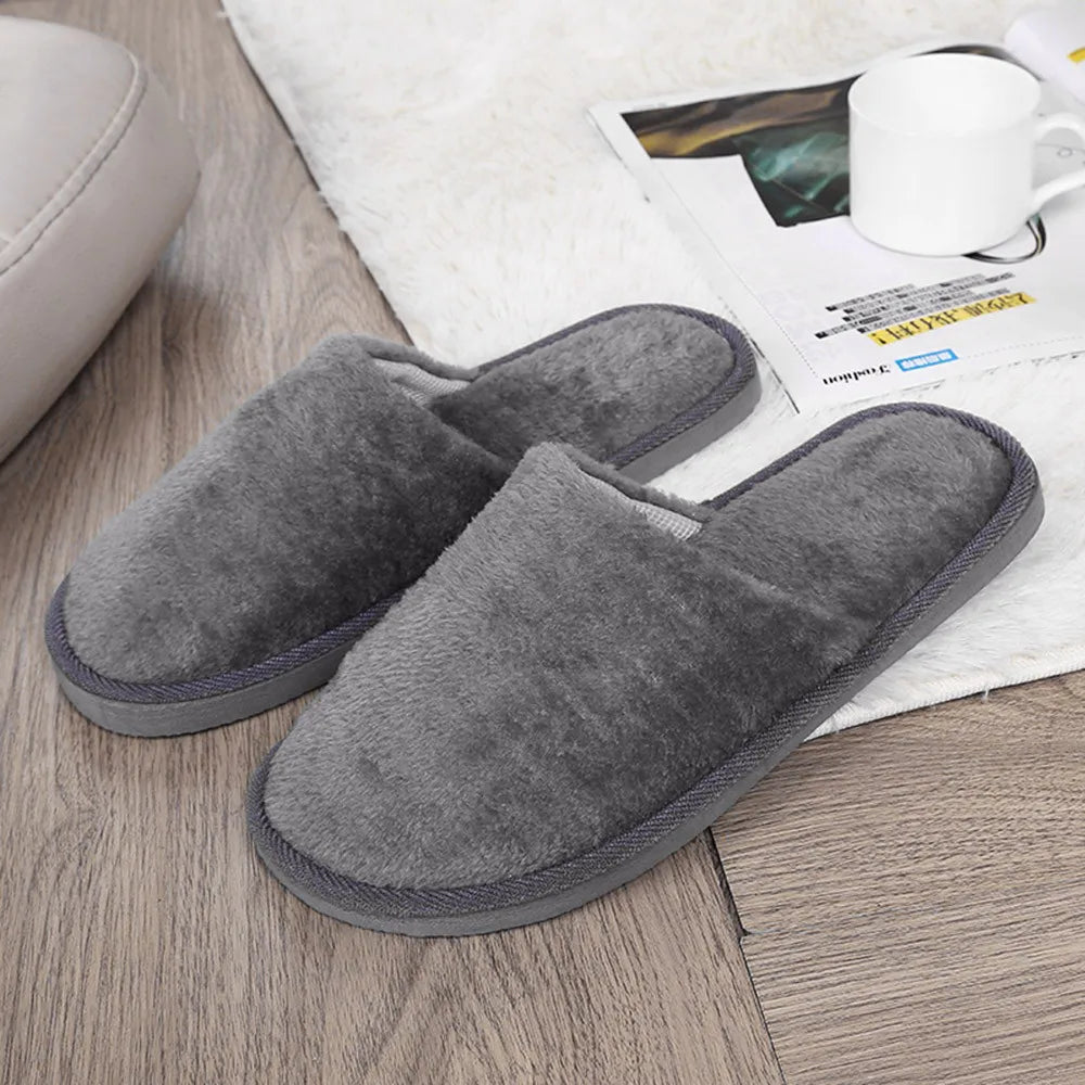 Men's Winter Slippers - Warm Plush Velvet Non-Slip Indoor House Shoes