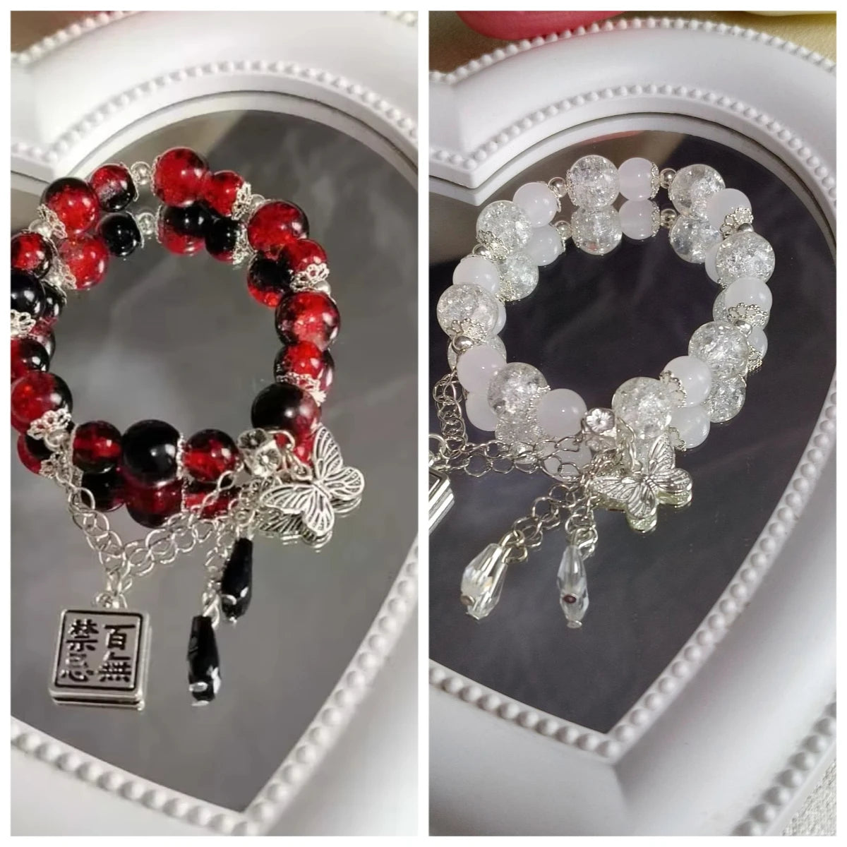 Butterfly Beaded Chain Bracelet for Women - Purple