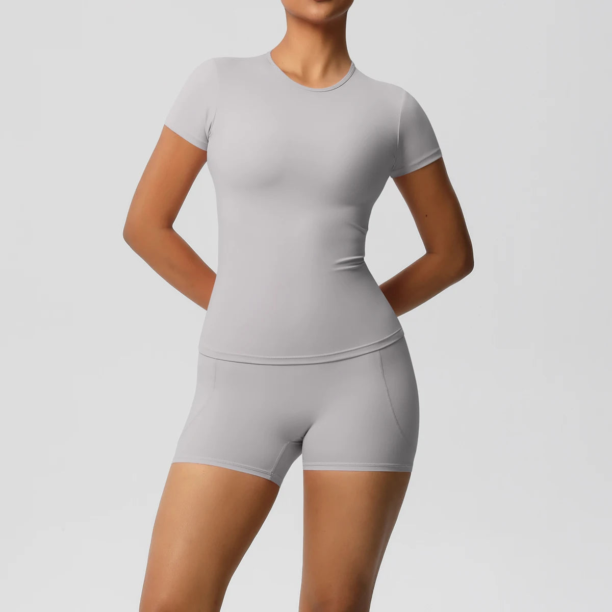 Women's 2-Piece Workout Set - Push-Up Shirt & High Waist Shorts for Yoga & Fitness
