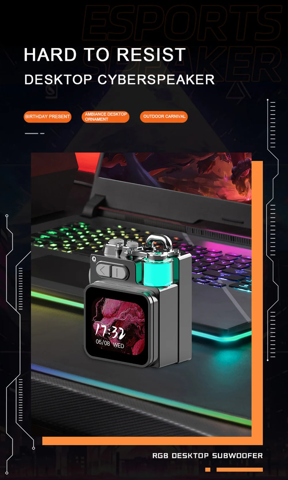 LED Display Bluetooth Speaker – RGB Desktop Subwoofer with Clock, Weather & Custom Wallpapers