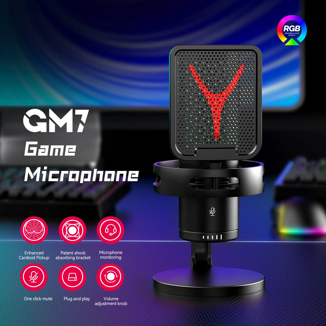 Gaming Microphone - RGB USB Condenser Mic for PC Streaming & Podcasting