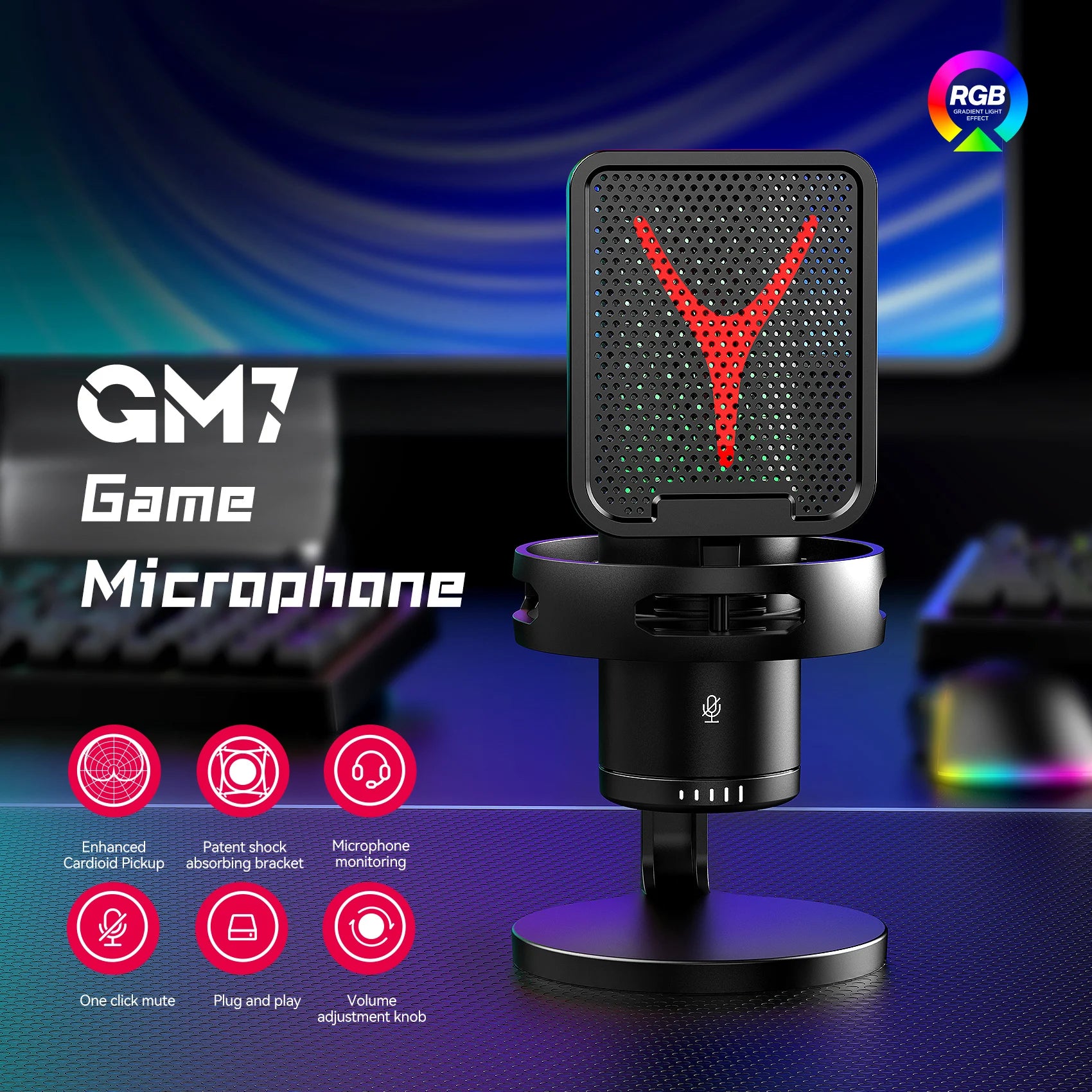 Gaming Microphone - RGB USB Condenser Mic for PC Streaming & Podcasting