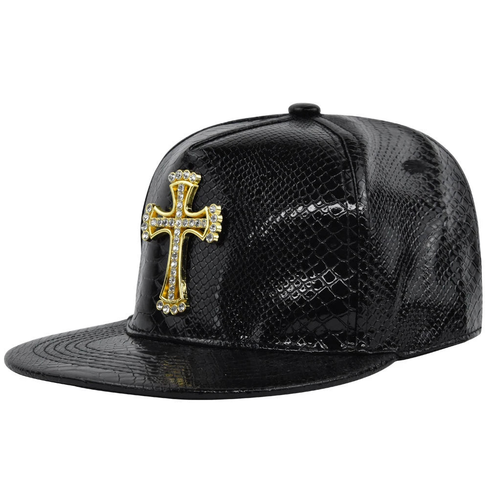 Cross Jesus Metal Label Hip-Hop Cap - Flat Brim Fitted Hat for Break Dance & Street Style