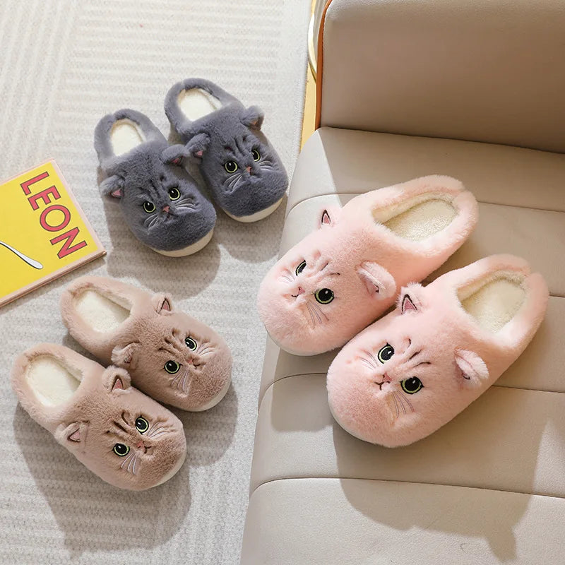 Women's Winter Fur Slippers - Non-Slip Plush Indoor Bedroom Shoes with Flat Heel