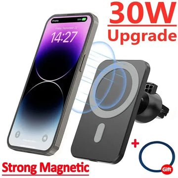 30W MagSafe Magnetic Car Charger Mount - Fast Wireless Charging for iPhone 12-15 Series