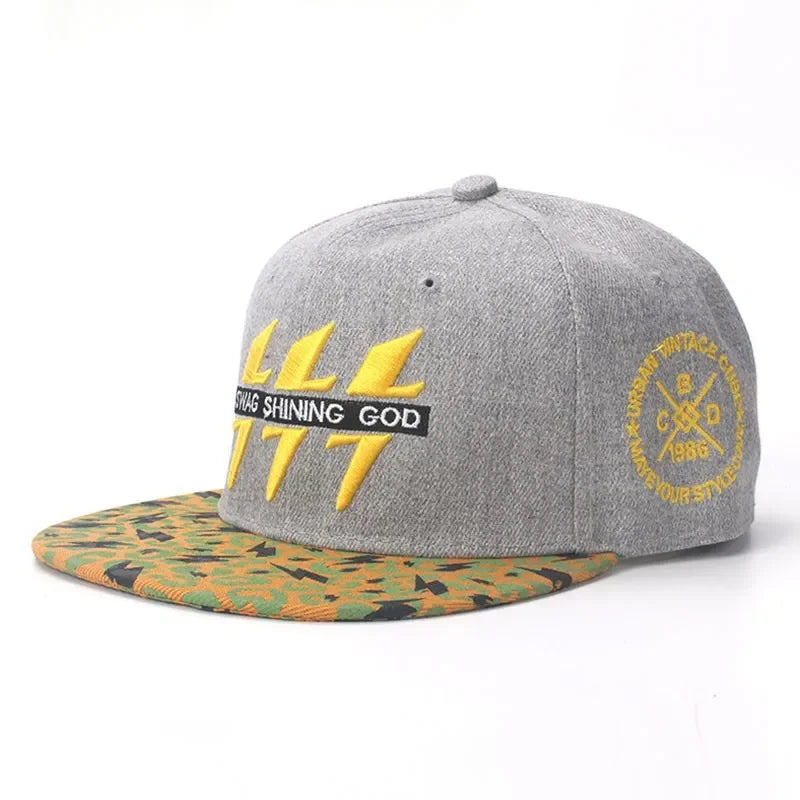 Lightning Embroidered Baseball Cap - Cotton Snapback Hat for Outdoor Sports & Casual Wear